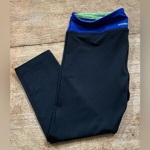 Under Armour Heat Gear‎ Women’s Sz S Fitted Black/Royal Blue Capri Leggings